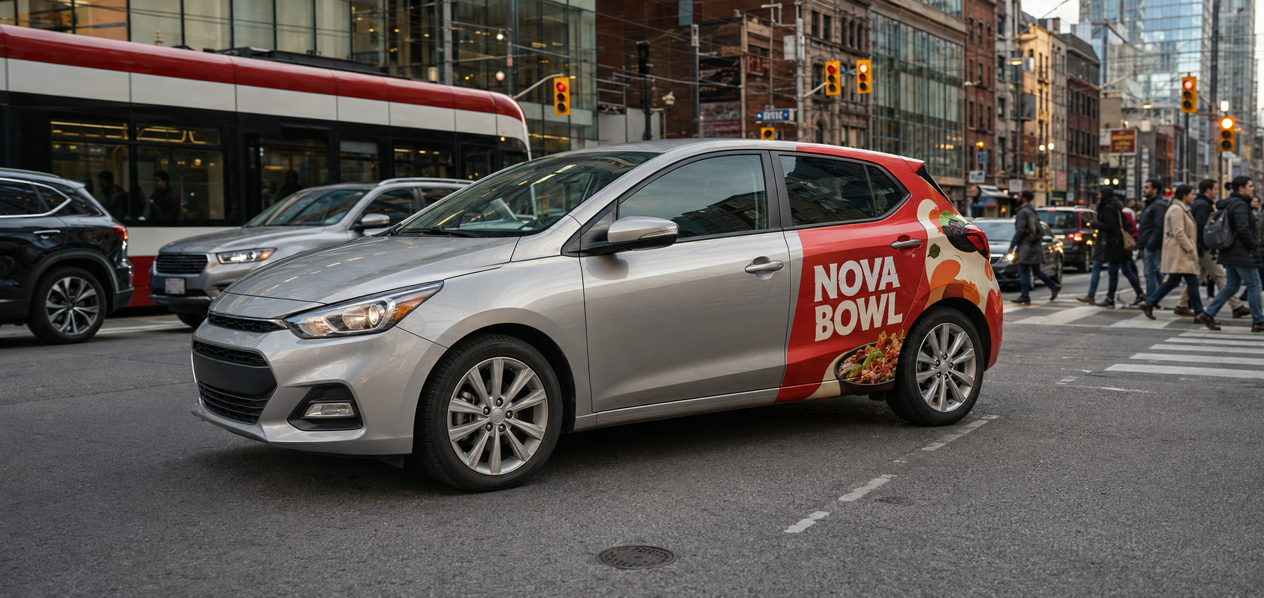 Own the downtown lunch rush vehicle advertising concept